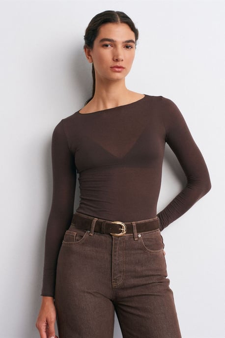 Schmale Passform Bootsausschnitt Langarm Strickbluse - Image 3