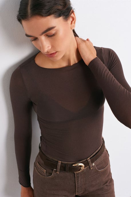 Schmale Passform Bootsausschnitt Langarm Strickbluse - Image 6