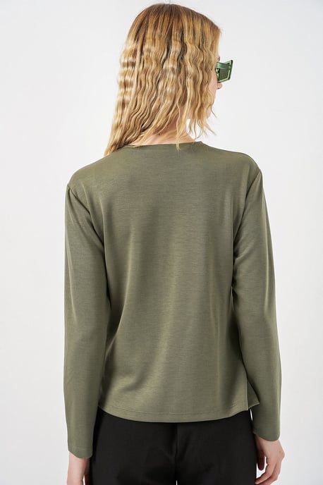 Damen Langarm-Shirt mit Rundhalsausschnitt und Schleifen-Detail - Image 4