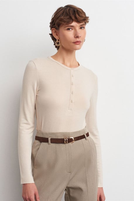 Slim Fit V-Ausschnitt Knöpfen Bluse - Image 3