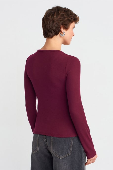 Slim Fit Rippstruktur Bluse mit Knopfleiste - Image 2