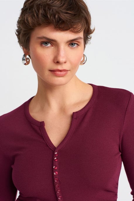 Slim Fit Rippstruktur Bluse mit Knopfleiste - Image 4