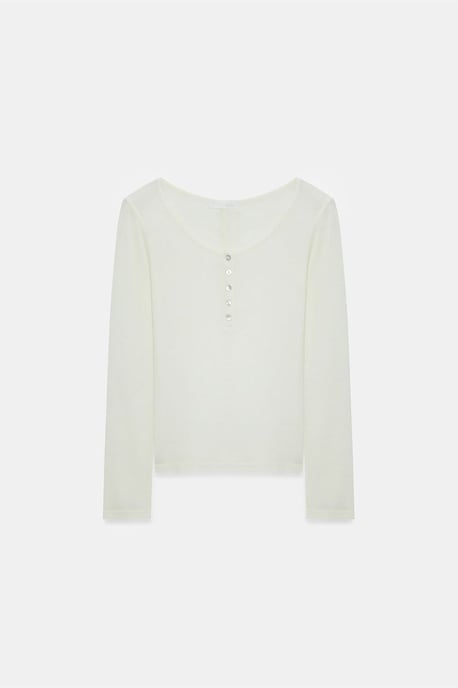 Taillierte Wollstrickbluse mit Knöpfen - Image 5