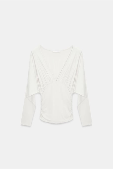 Schlanke Passform V-Ausschnitt Wickelbluse - Image 5
