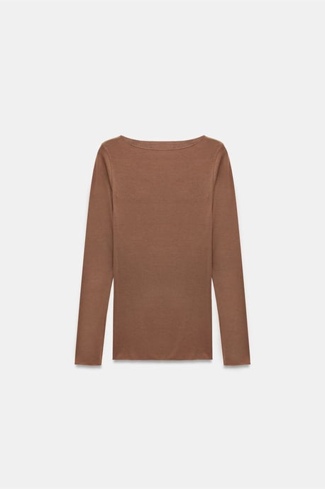 Schmale Passform Boot-Ausschnitt Langarm Strickbluse - Image 6