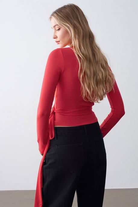 Damen Crop-Wrap-Bluse mit Bindeband - Image 2