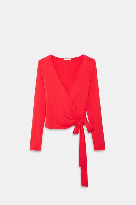 Damen Crop-Wrap-Bluse mit Bindeband - Image 5