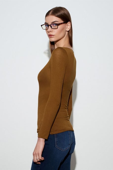 Schlanker Schnitt Bootshaus-Ausschnitt Langarm Strickbluse - Image 3