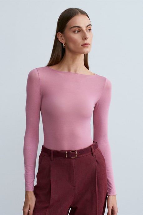 Slim Fit Boot-Ausschnitt Langarm Strickbluse - Image 2