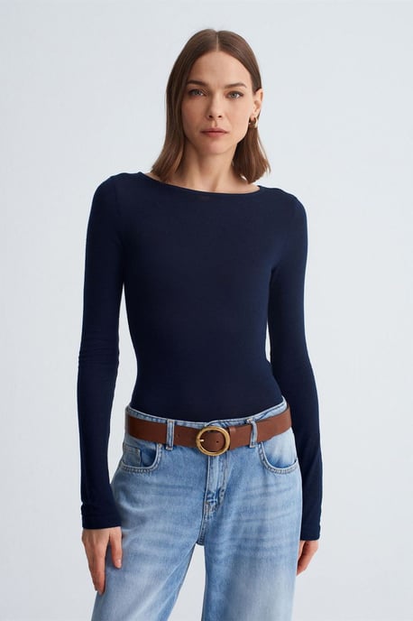 Damen Rippstrick Bootsausschnitt Langarmbluse - Image 3