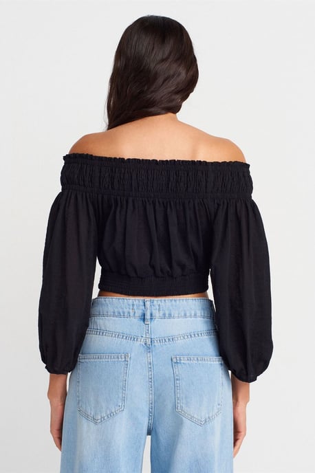 Dilvin Schulterfreies Crop-Top - Schwarz - Image 2