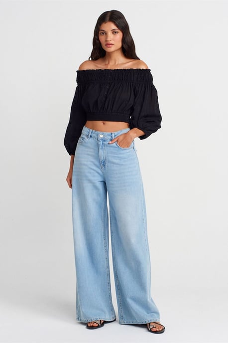 Dilvin Schulterfreies Crop-Top - Schwarz - Image 4
