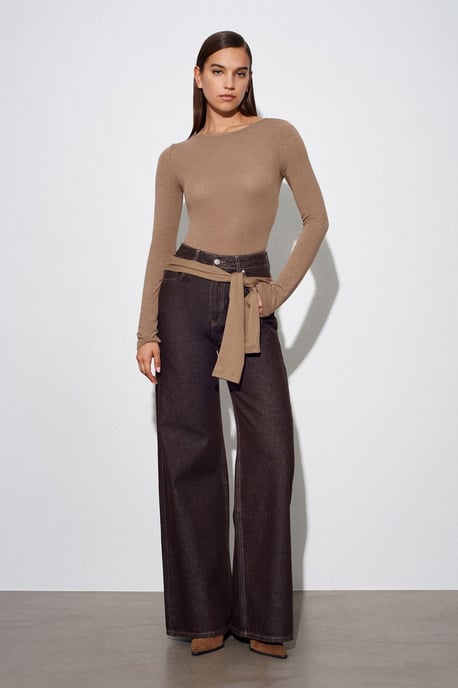Damen Rippstrick Bootsausschnitt Langarmbluse - Image 1