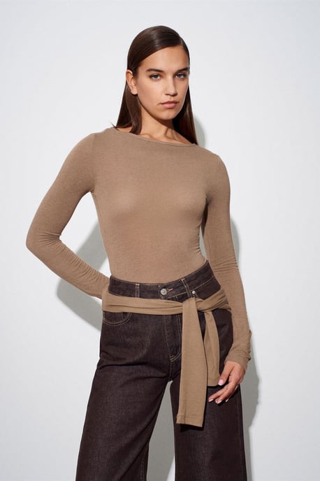 Damen Rippstrick Bootsausschnitt Langarmbluse - Image 5