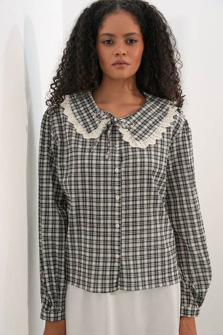 Damen Karo Viskose Popeline Shirt - Image 3