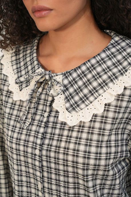 Damen Karo Viskose Popeline Shirt - Image 4