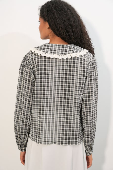 Damen Karo Viskose Popeline Shirt - Image 5