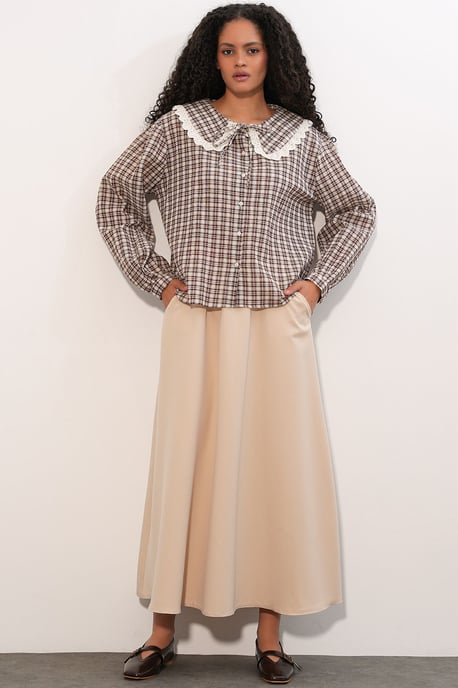 Damen Karo Viskose Popeline-Shirt - Image 2