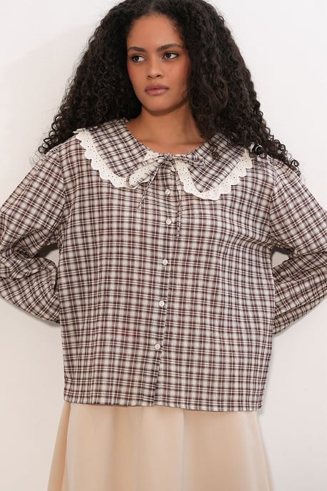 Damen Karo Viskose Popeline-Shirt - Image 3