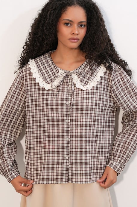 Damen Karo Viskose Popeline-Shirt - Image 4