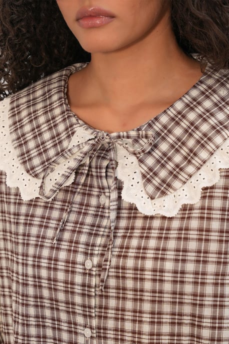 Damen Karo Viskose Popeline-Shirt - Image 5