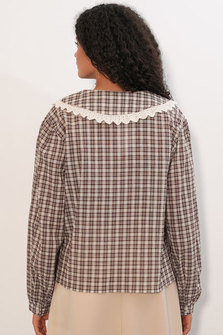 Damen Karo Viskose Popeline-Shirt - Image 6