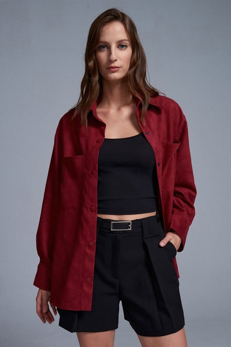 Damen Faux-Suede Relaxed Shirt - Image 3