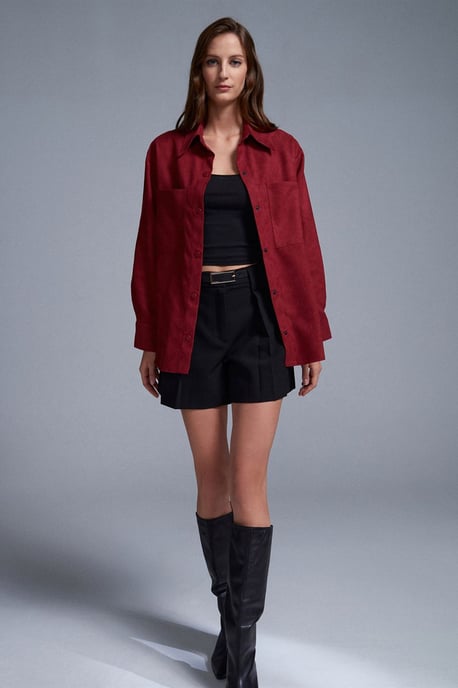 Damen Faux-Suede Relaxed Shirt - Image 5