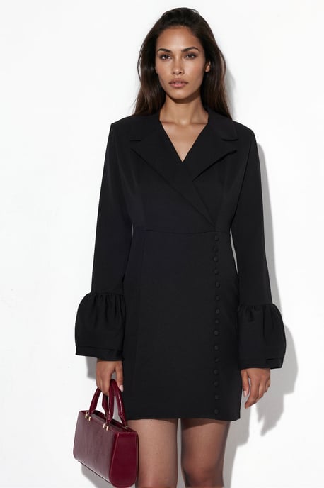 Tailliertes Mini-Kleid mit V-Ausschnitt und Knöpfen - Image 1