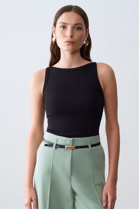 Gerippte Halsbandfreie ärmellose Bluse - Image 1