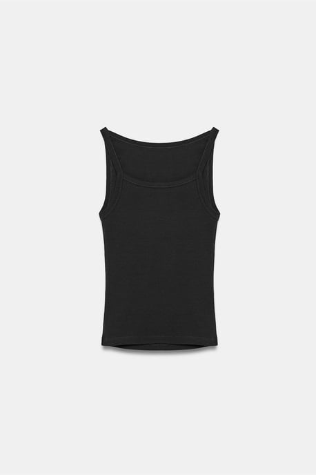 Gerippte Halsbandfreie ärmellose Bluse - Image 6