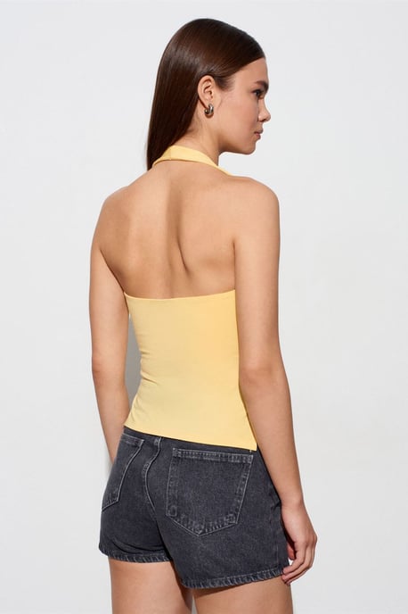 Halterneck Cut-Out Slim Fit Bluse - Image 2