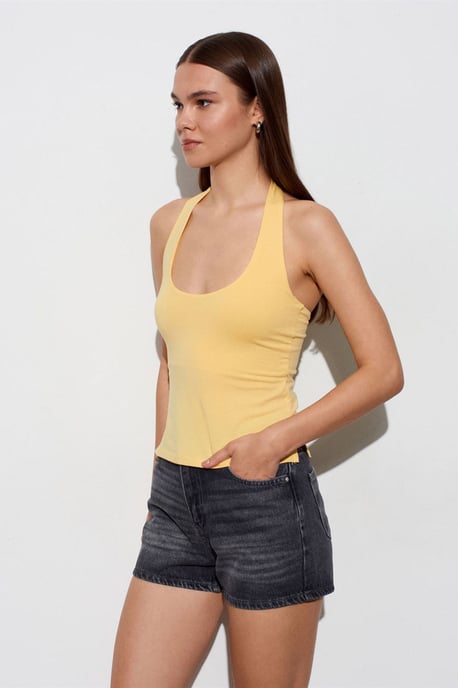 Halterneck Cut-Out Slim Fit Bluse - Image 3