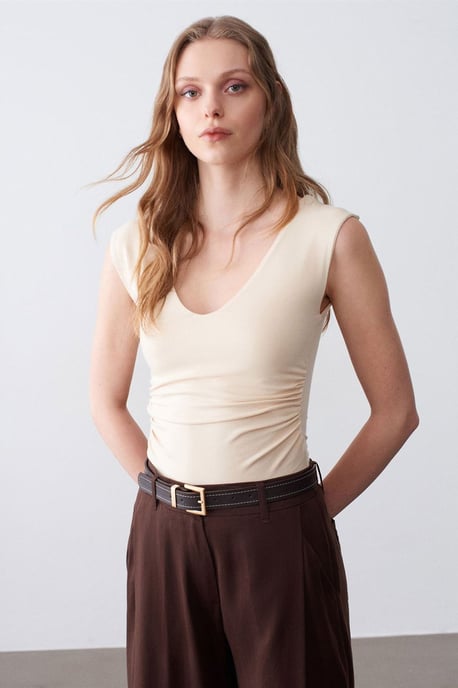 Ärmellose V-Ausschnitt Slim-Fit-Bluse - Image 3