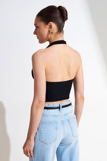 Damen Spitze Neckholder Crop Bluse - Image 2
