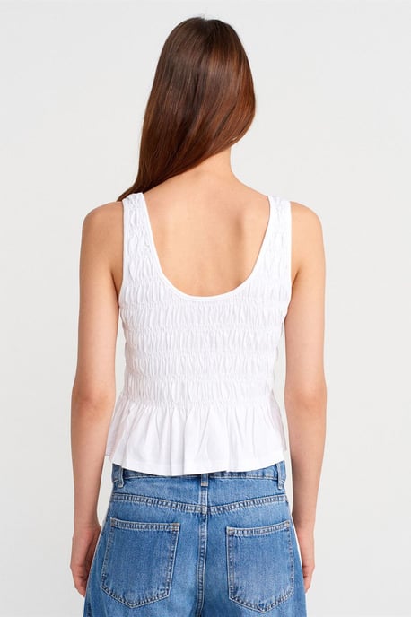 Dilvin Texturierte Baumwoll-Modal Cropped Cami-Bluse - Weiß - Image 2