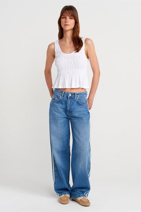 Dilvin Texturierte Baumwoll-Modal Cropped Cami-Bluse - Weiß - Image 3