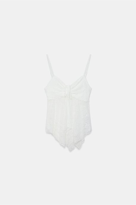 Dilvin Spitzen-Bindebluse ohne Ärmel - Weiß - Image 5