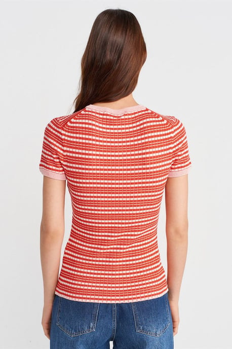 Gestreifte Ripp-Button-Front-Bluse - Image 2