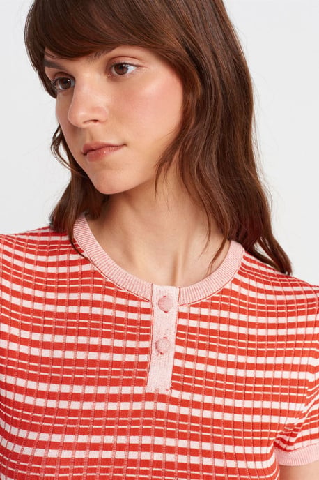 Gestreifte Ripp-Button-Front-Bluse - Image 3
