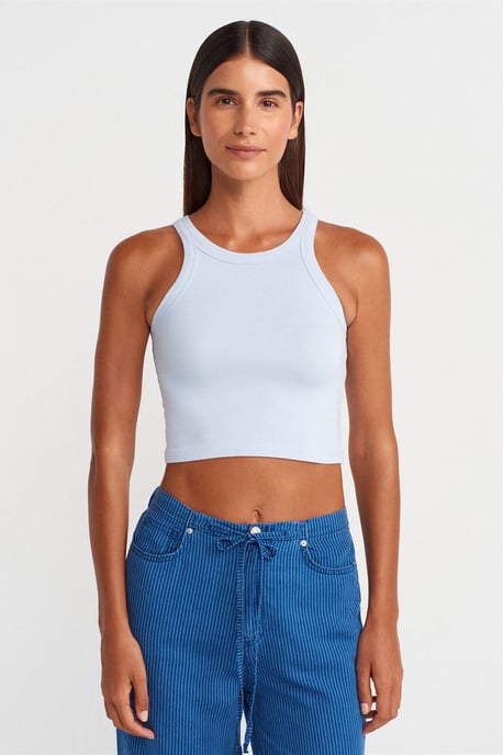 Rippstrick Baumwollmischung Ärmelloses Crop Top - Image 3