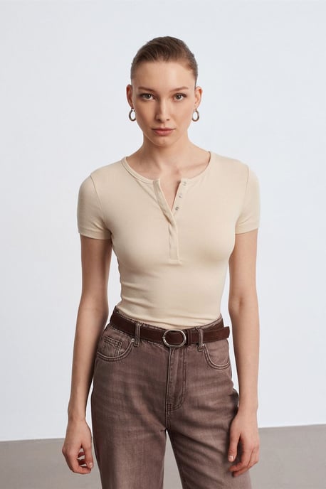 Slim Fit Crop-Jersey-Bluse - Image 1