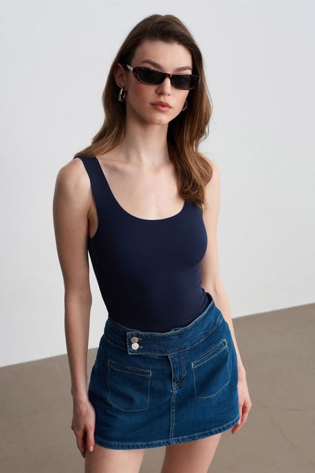Taillierte ärmellose Baumwollmischung Cami-Bluse - Image 1