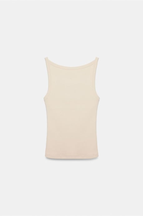 Gerippte Halsbandfreie ärmellose Bluse - Image 5