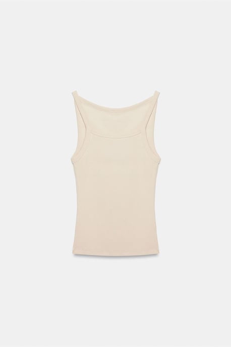 Gerippte Halsbandfreie ärmellose Bluse - Image 6