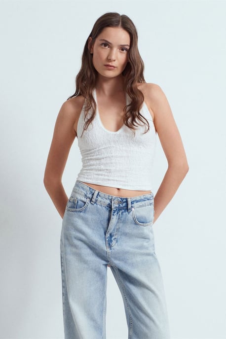 Damen Spitze Neckholder Crop Bluse - Image 1