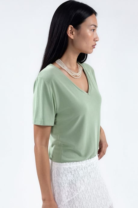 V-Ausschnitt Kurzarm Modal Bluse - Image 2