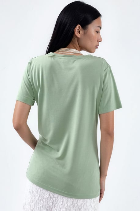 V-Ausschnitt Kurzarm Modal Bluse - Image 3