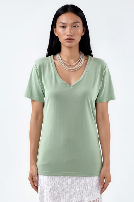 V-Ausschnitt Kurzarm Modal Bluse - Image 5