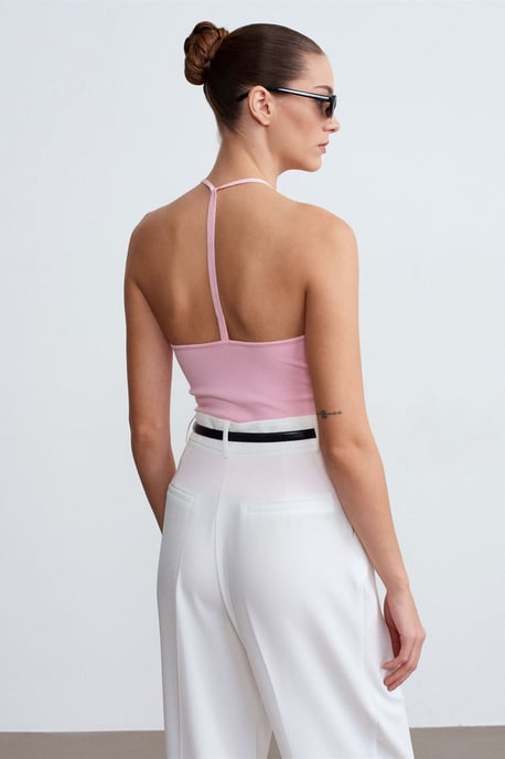Schlanke Passform Halterneck Jersey Bluse - Image 2